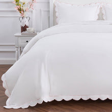 Load image into Gallery viewer, Scallop Frame Embroidered Cotton Percale Duvet Set