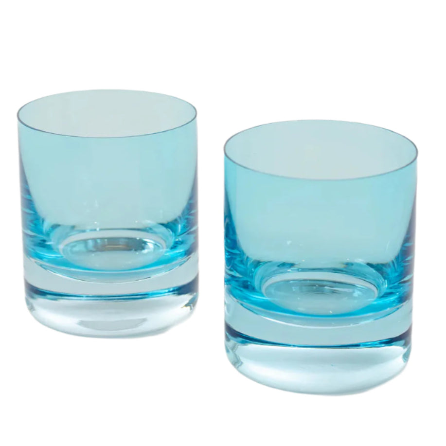 Estelle Colored Glass Rose Ocean Blue Rocks Glass - Set of 2