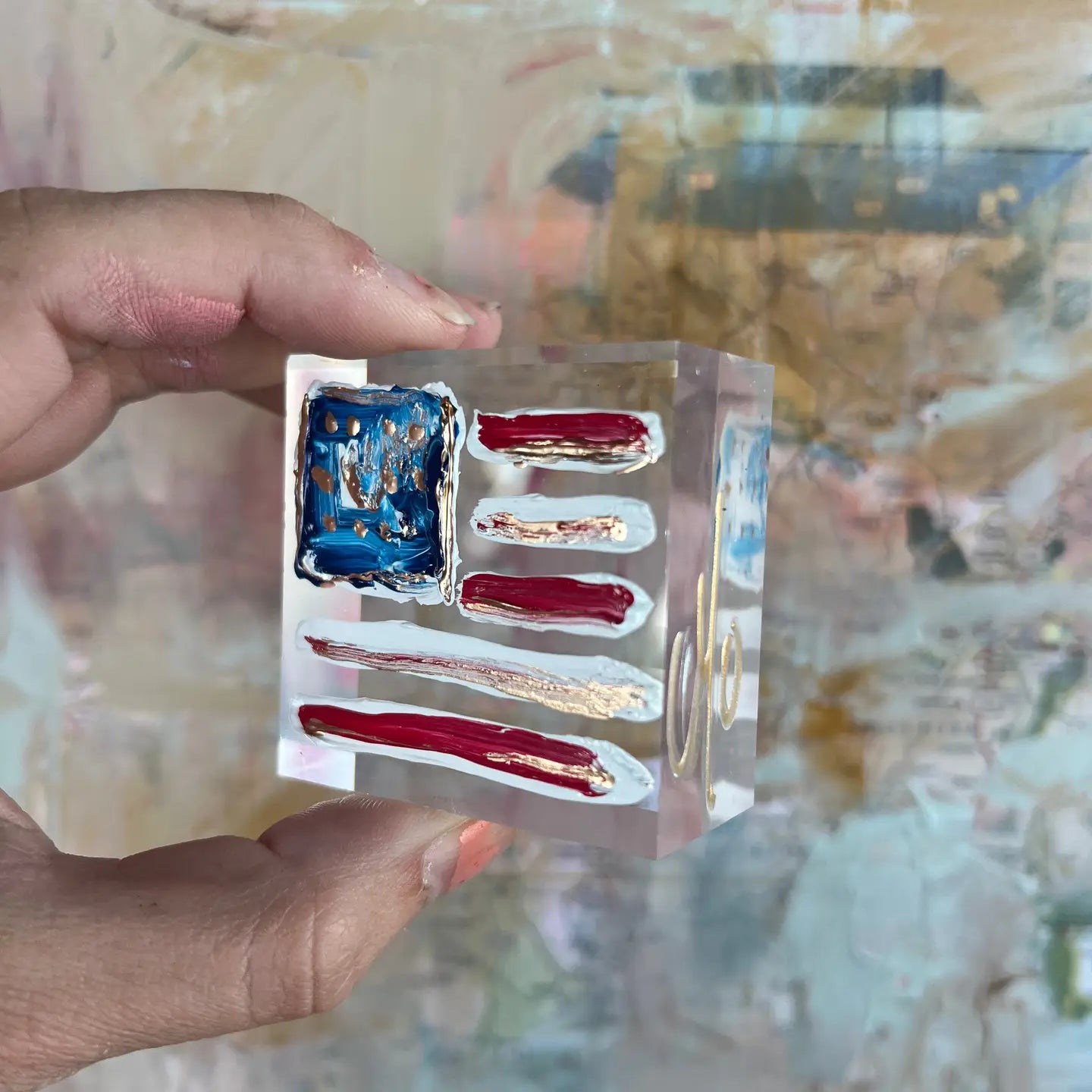 American Flag Lucite Block