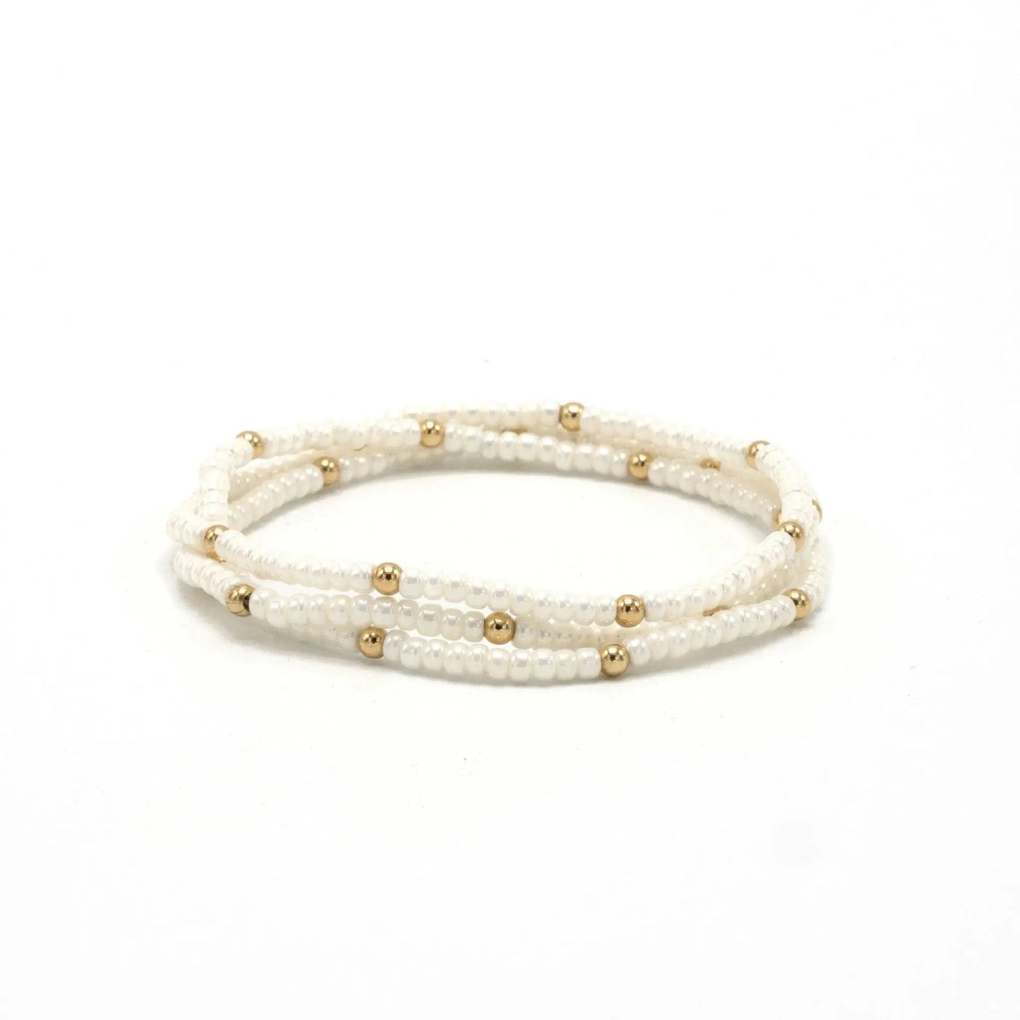 Erin Gray Og Classic Bracelet Stack in Pearl White + Gold Filled
