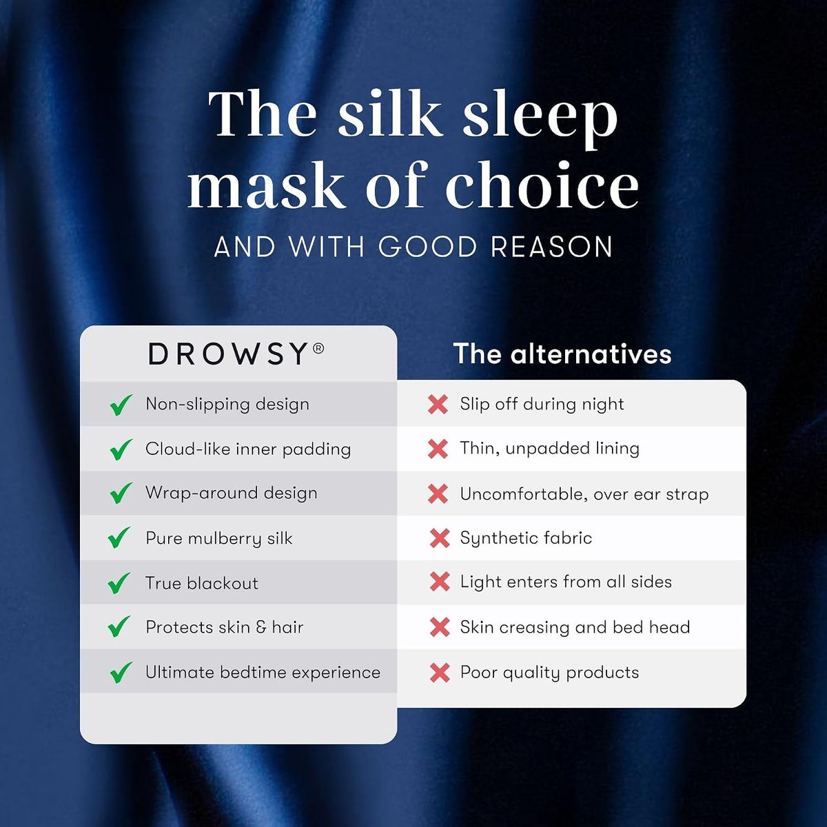 DROWSY Midnight Blue Silk Sleep Mask