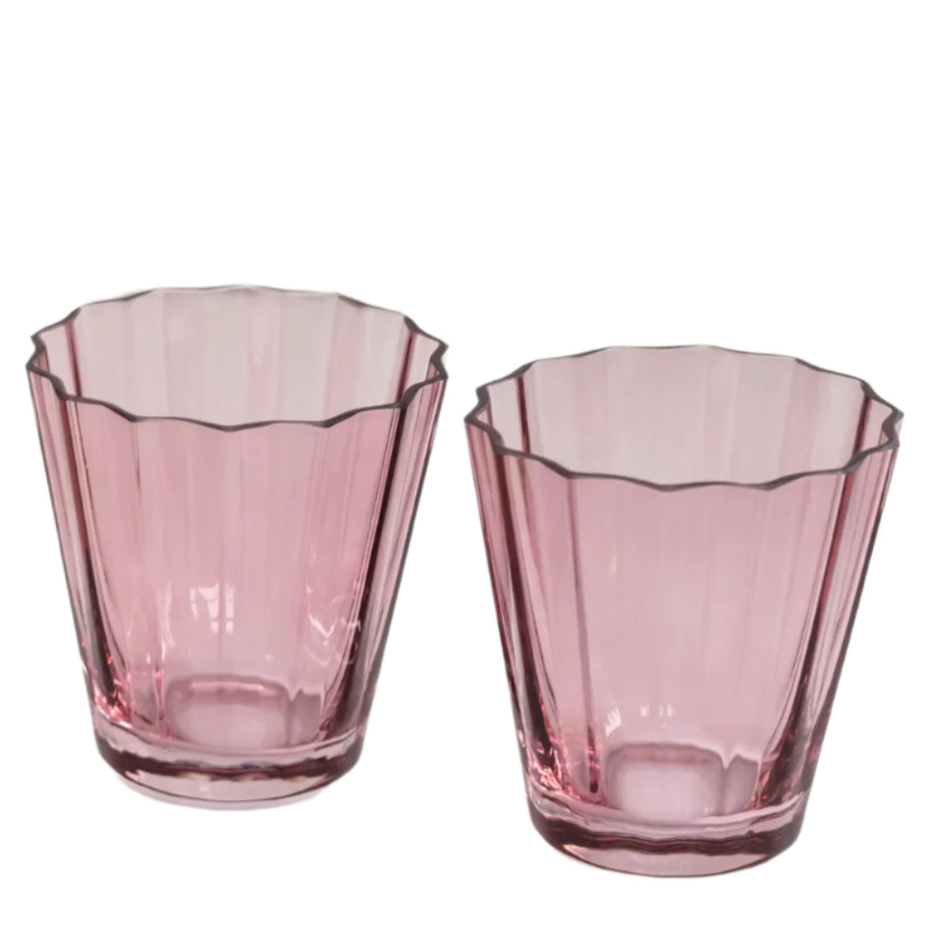 Estelle Colored Glass Rose Sunday Low Balls - Set of 2