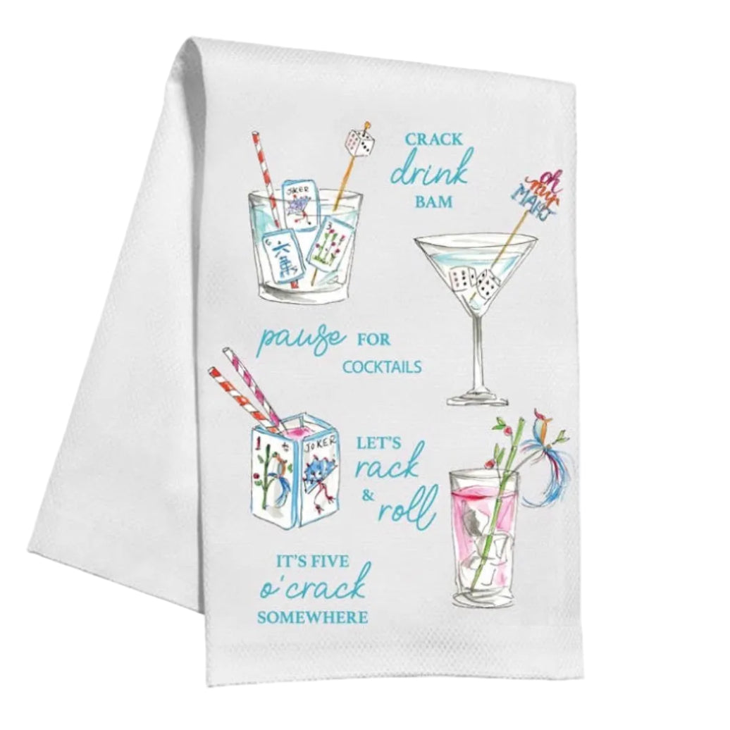 Rosanne Beck Hand Painted Mahjong Cocktails Kitchen Towel