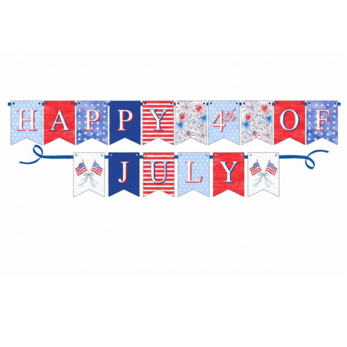 Rosanne Beck Happy 4th of July Red White and Blue Icons Party Banner