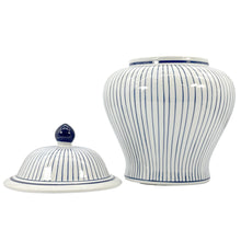 Load image into Gallery viewer, 15.5" Blue & White Striped Wide Ceramic Ginger Jar