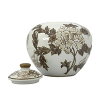 Load image into Gallery viewer, Brown & White Floral Ceramic Chinoiserie Jar 8"