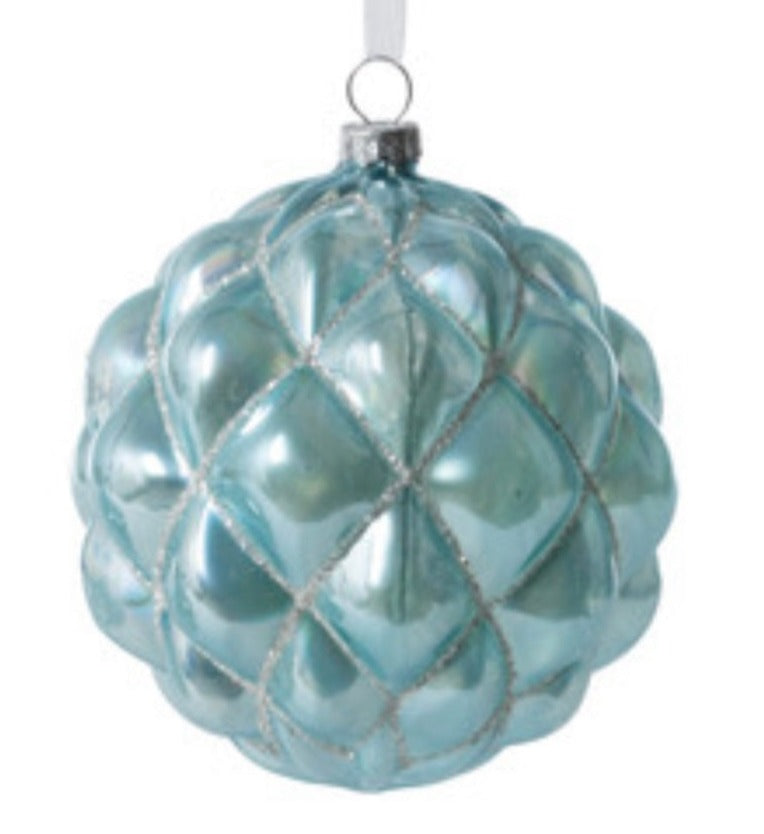 Northern Sky Blue Geo Pattern Glass Ornament