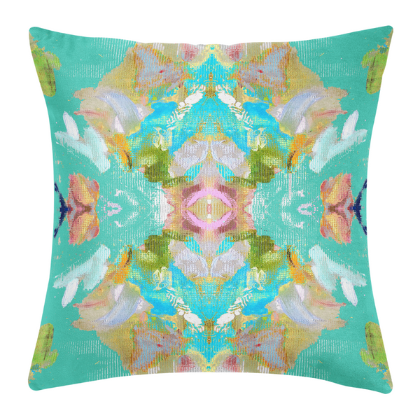Laura Park Stained Glass 22x22 Turquoise Pillow