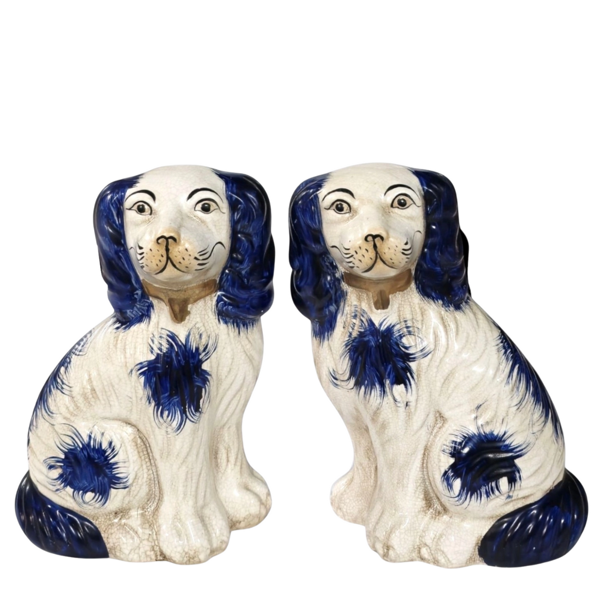 Staffordshire Dogs in Blue + White