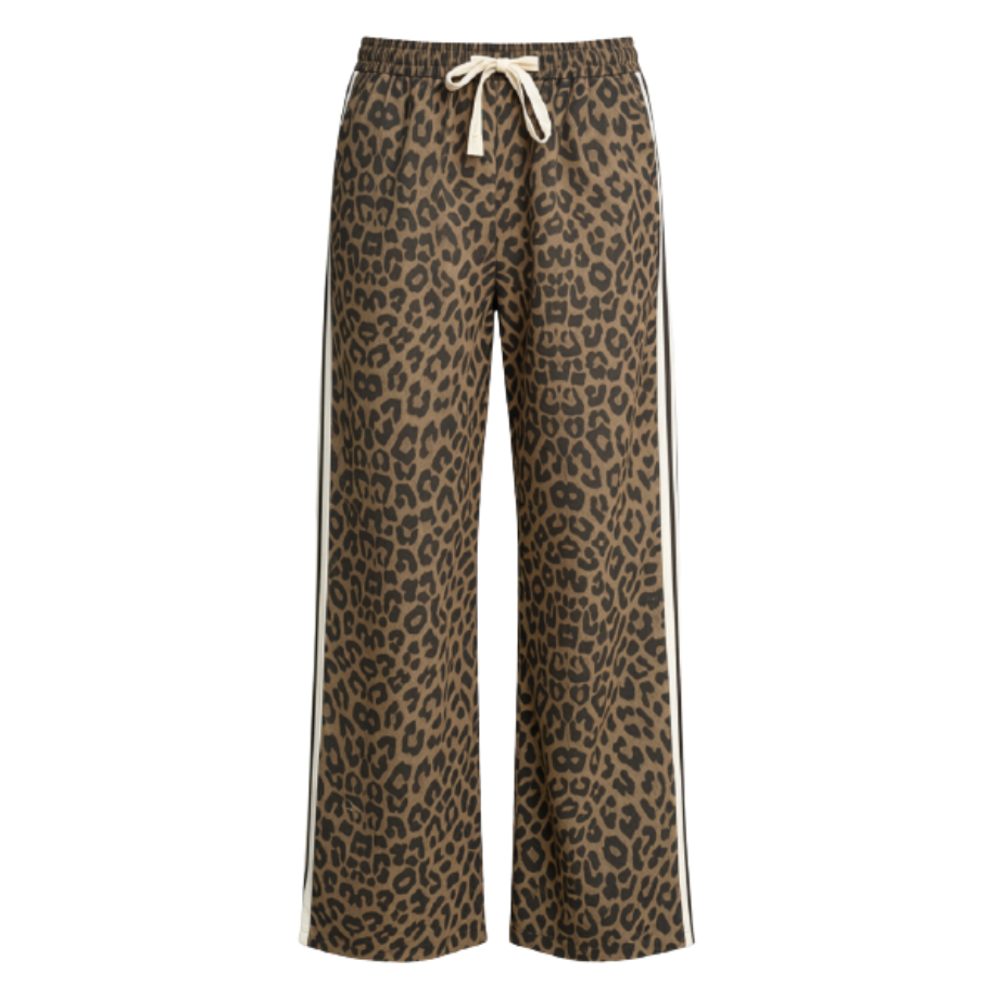 Leopard Print Pants with Side Stripe