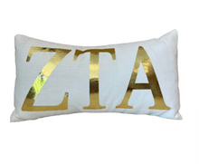 Load image into Gallery viewer, Sorority Gold Foil Greek Letter Lumbar Pillow
