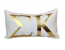 Load image into Gallery viewer, Sorority Gold Foil Greek Letter Lumbar Pillow