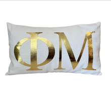 Load image into Gallery viewer, Sorority Gold Foil Greek Letter Lumbar Pillow