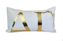Load image into Gallery viewer, Sorority Gold Foil Greek Letter Lumbar Pillow