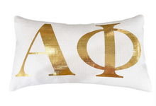 Load image into Gallery viewer, Sorority Gold Foil Greek Letter Lumbar Pillow