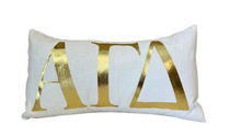 Load image into Gallery viewer, Sorority Gold Foil Greek Letter Lumbar Pillow