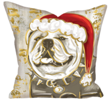 Bulldog Santa Paws Red + Black Gold Foil Pillow