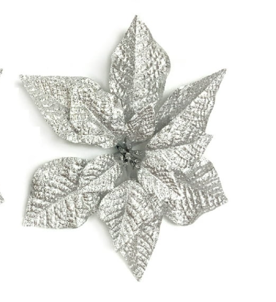 White and Silver Poinsettia Clip-On