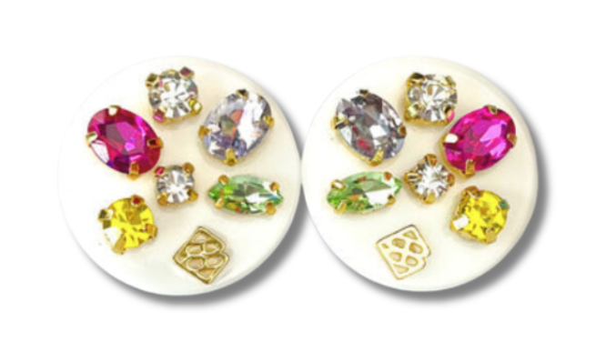Resin Rainbow Studs with Crystals