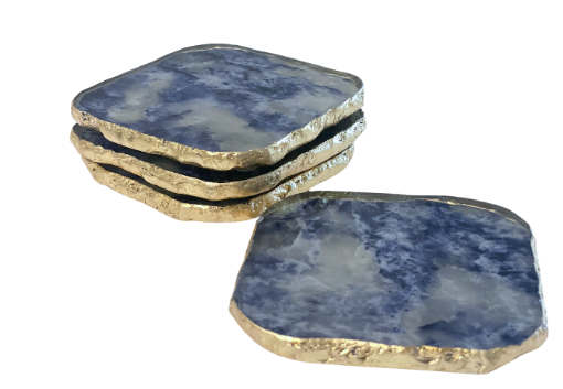 Blue Agate Marble Glass Coaster Set
