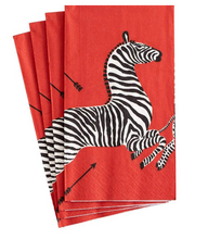 Load image into Gallery viewer, Caspari Scalamandré Zebras Red Guest Towels