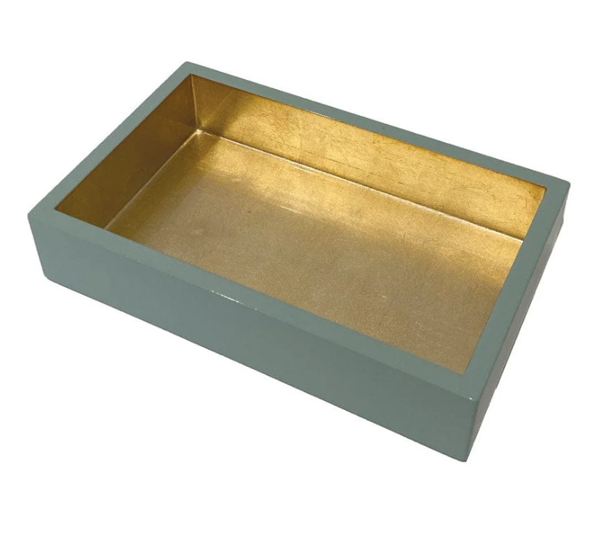 Caspari Lacquer Guest Towel Napkin Holders in Celadon With Gold