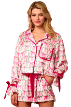 Load image into Gallery viewer, Santa Pink Bow Satin Pajama Set