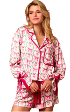 Load image into Gallery viewer, Santa Pink Bow Satin Pajama Set