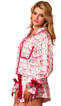 Load image into Gallery viewer, Santa Pink Bow Satin Pajama Set