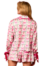 Load image into Gallery viewer, Santa Pink Bow Satin Pajama Set