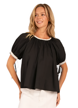 Load image into Gallery viewer, Black Puff Sleeve Trim Detail Blouse