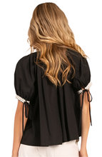 Load image into Gallery viewer, Black Puff Sleeve Trim Detail Blouse