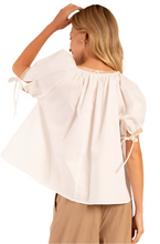 Load image into Gallery viewer, Ivory Puff Sleeve Trim Detail Blouse