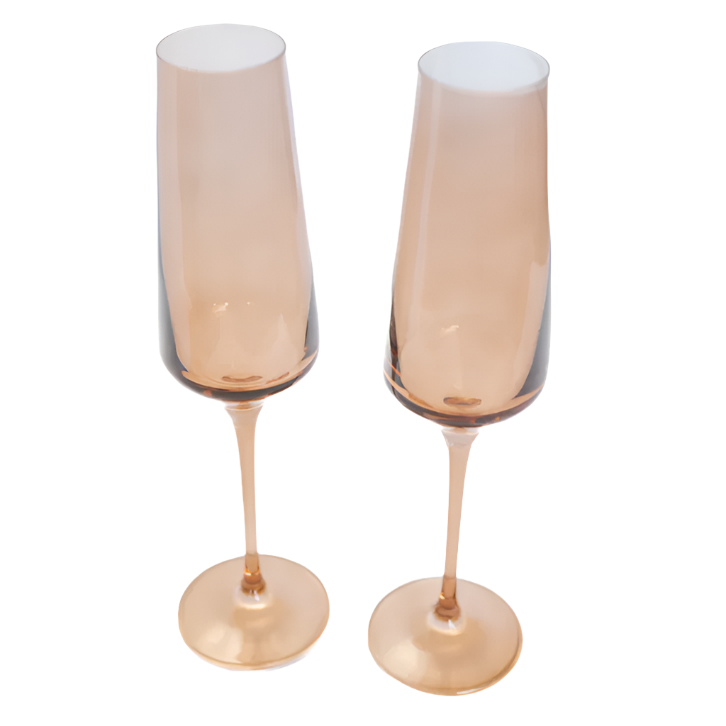 Estelle Colored Glass Amber Smoke Champagne Flute Set of 2