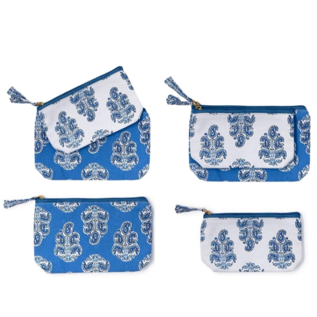 Blue Block Print Set of 2 Pouches