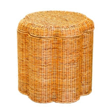 Load image into Gallery viewer, Scalloped Wicker Storage Ottoman/Stool