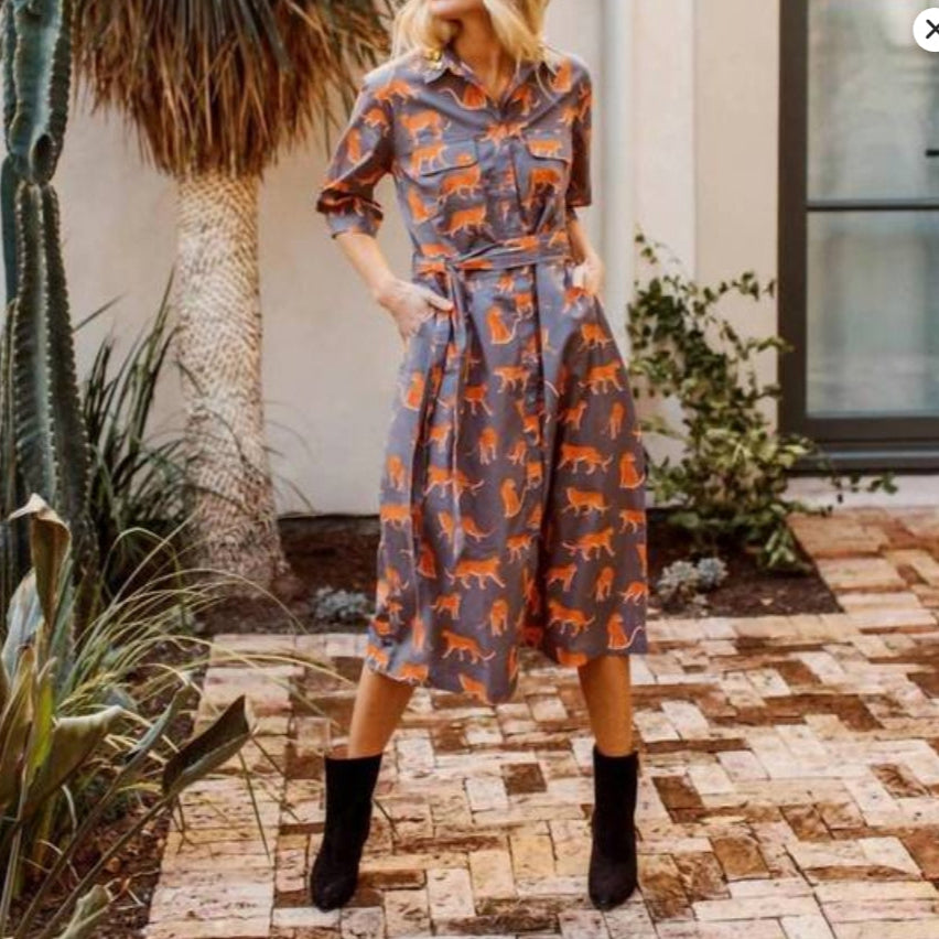 Evans Dress in Mushroom Cheetah