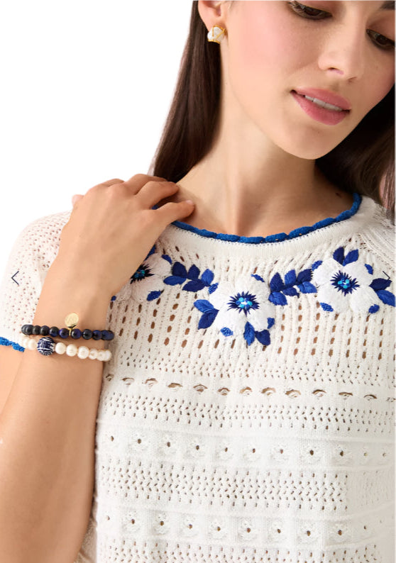 Alivia White + Blue Knit Top