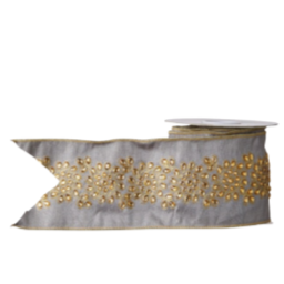 Grey with Gold Jewels Embroidered Ribbon