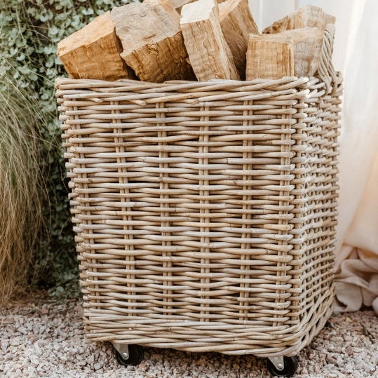 Rattan Square Storage Basket on Wheels
