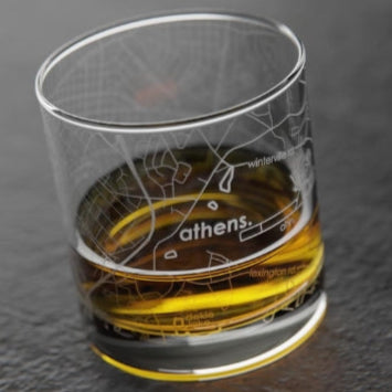 Athens Map Etched Whiskey Rocks Glass