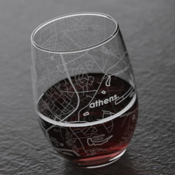 Athens Etched Stemless Wine Glass