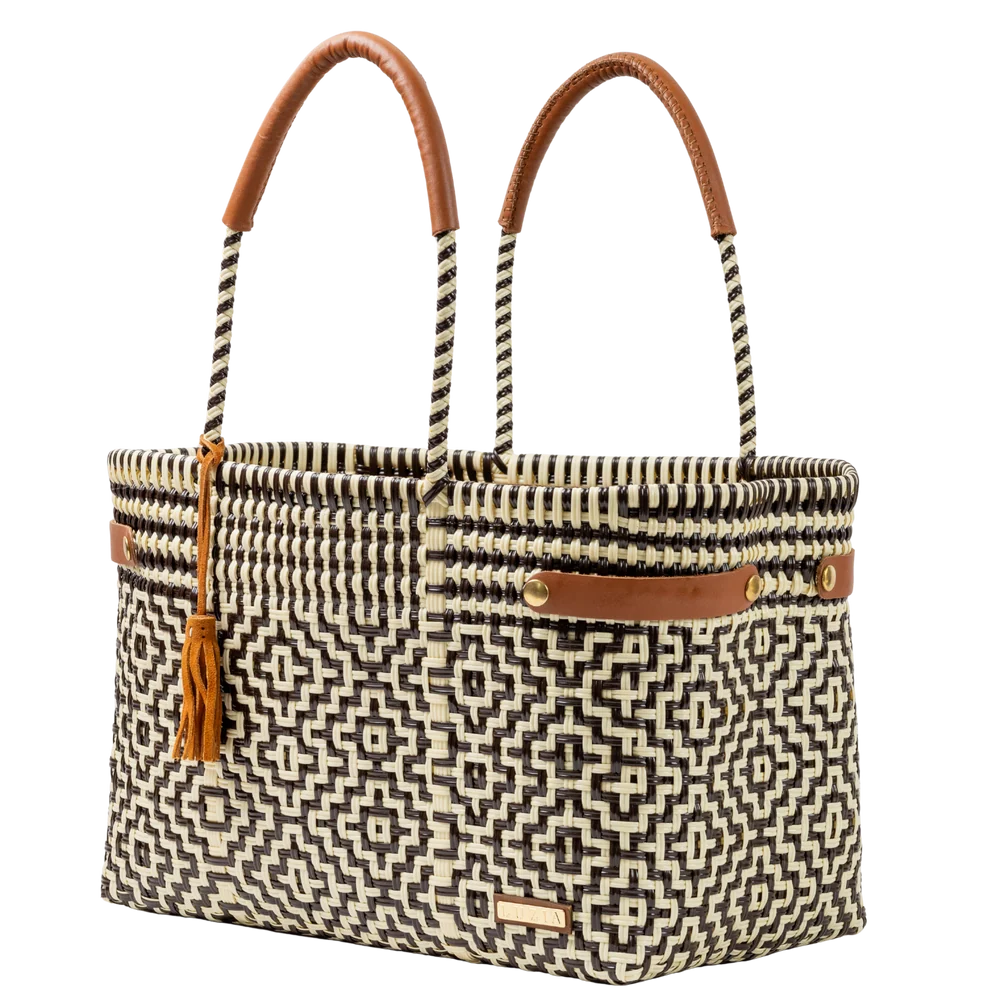 OPEN BASKET JUMBO CROSS DIAMOND BROWN BEIGE