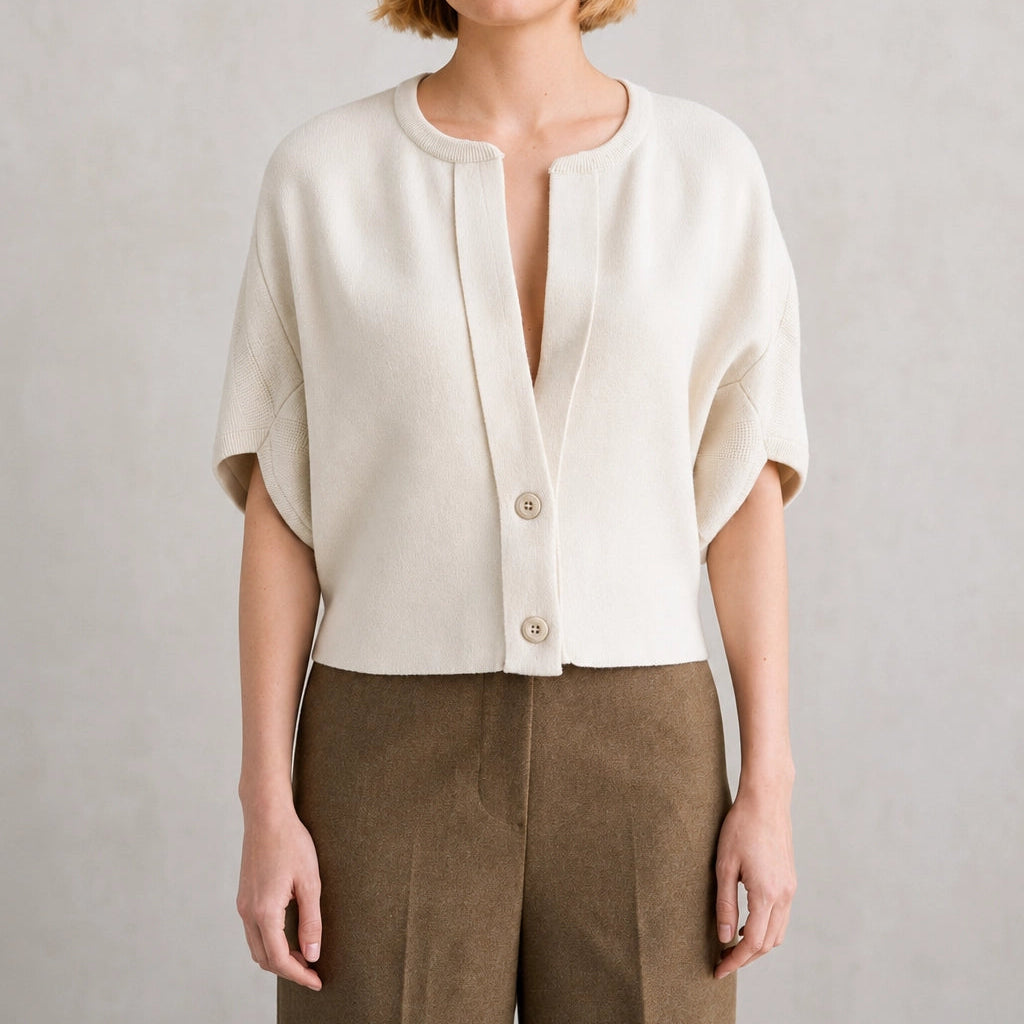 Ivory 2 Button Short Sleeve Cardigan