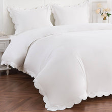 Load image into Gallery viewer, Scallop Frame Embroidered Cotton Percale Duvet Set