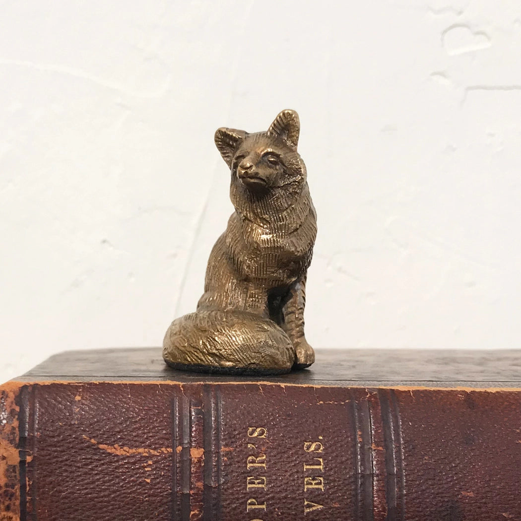 Antiqued Solid Brass Sitting Fox