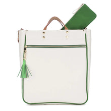 Load image into Gallery viewer, "Parker" Grass Canvas Tote with Leather Accents