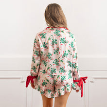 Load image into Gallery viewer, Mistletoast Satin Ruffle Short Pj Set