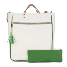 Load image into Gallery viewer, "Parker" Grass Canvas Tote with Leather Accents