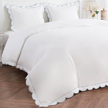 Load image into Gallery viewer, Scallop Frame Embroidered Cotton Percale Duvet Set